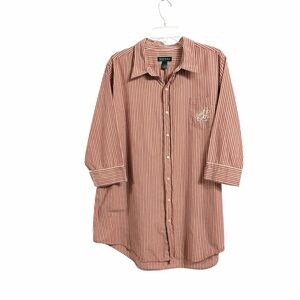 Lauren Ralph Lauren Striped Monogram Sleep Shirt Womens L/XL Button Up Classic